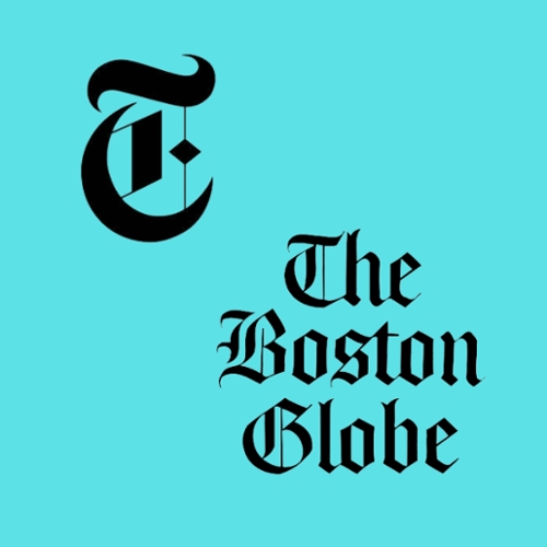Boston Globe logo with a bright blue back drop.