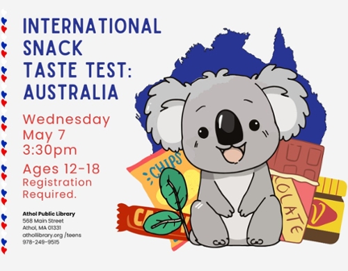 A cartoon Koala with cartoon snacks.