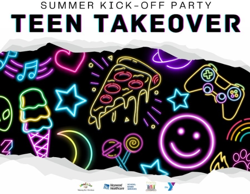 Cartoon black light images of a pizza slice, ice cream cone and happy face.