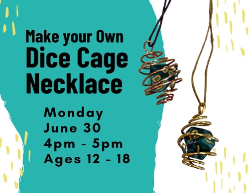 Example of dice necklace and the date and age range of the program