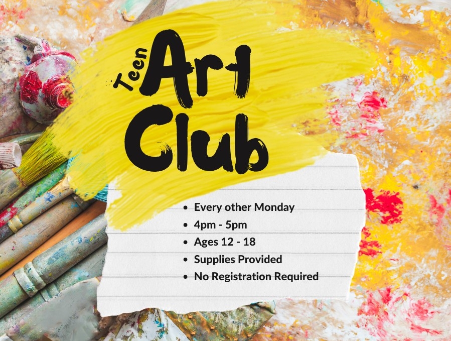 Colorful paint on a canvas with the same text as the club information.
