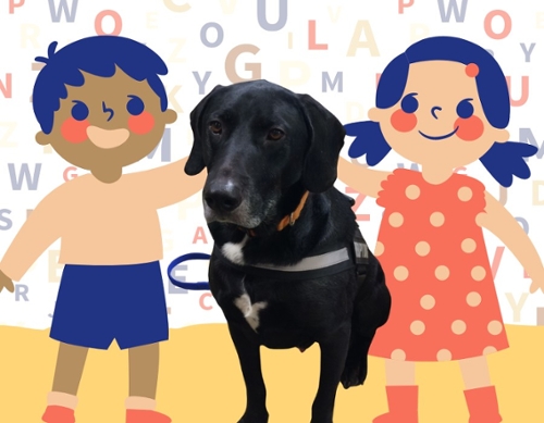 Hunter edited over a cartoon image with children.