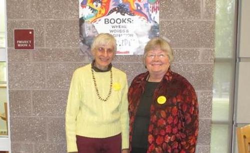 Anne Cutler Russo and Freda Maier at Community Reading Day at the Middle School. November 2016.