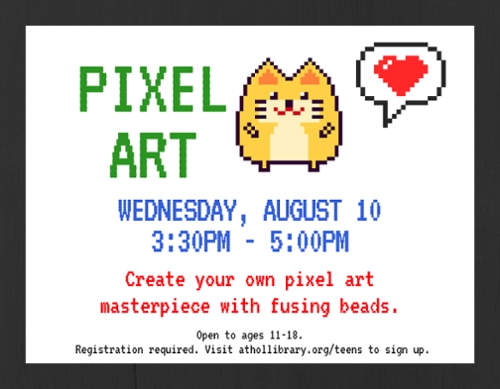 Pixelated cat image that is yellow and the program information already within the text of this page.