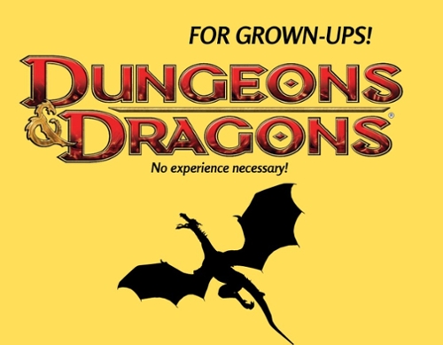 Dungeons and Dragons logo witha cartoon black dragon.
