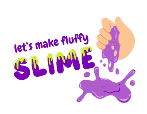 Image of cartoon slime and the text 'let's make fluffy SLIME