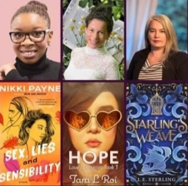 Image of the three different authors at the top and bottm are three of their different books.