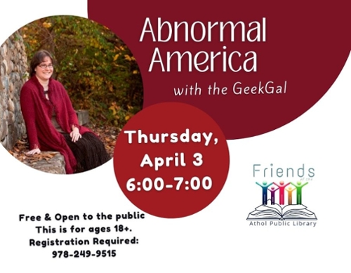 An image of Sarah the Geekgal and the Friends of the Athol Public Library logo..