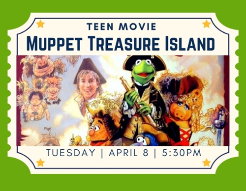 Cartoon movie ticket stub with an image of the muppets dressed as pirates.