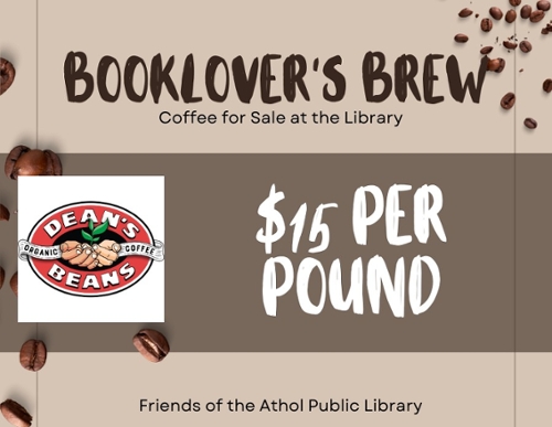 The Dean's Beans logo and the name book lover's brew in bubble letters with the price.