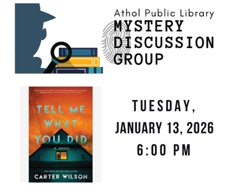 Mystery Discussion Logo and book cover.