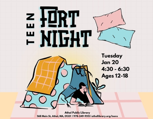 A cartoon teen reading a book under a cartoon fabric fort.