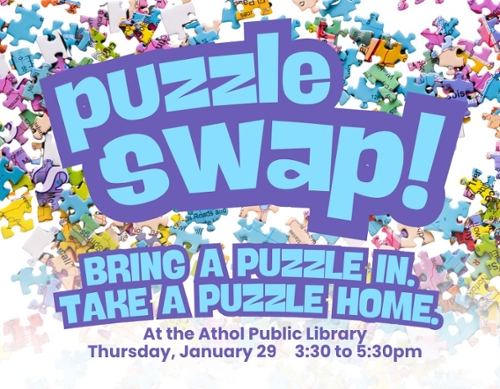 Background of puzzle peices and tthe text with the time and date in the center.