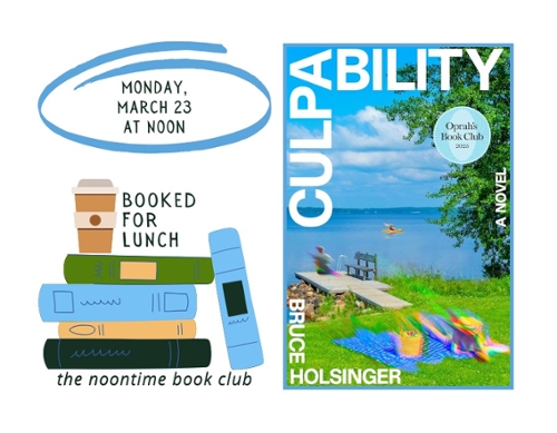 The book cover and the stacked books booked for lunch LOGO.