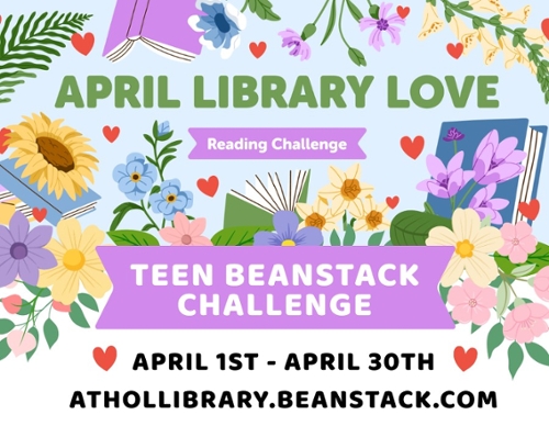 A background of beautiful Spring flowers with the challenge dates April 1-30.