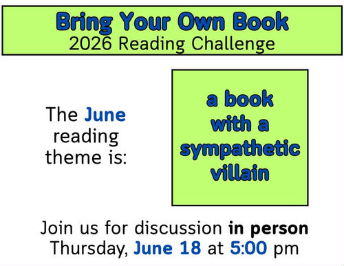 A green book with this months theme' sympathetic villain.
