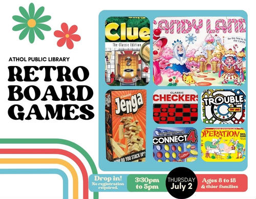 Example of retro games, candy land, operation, connect four.