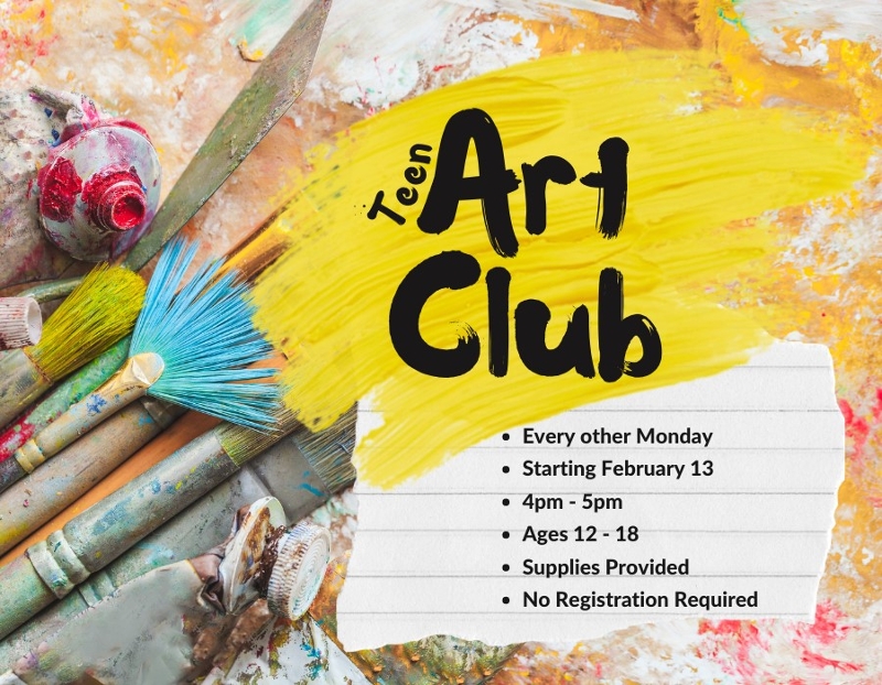 Colorful paint on a canvas with the same text as the club information.